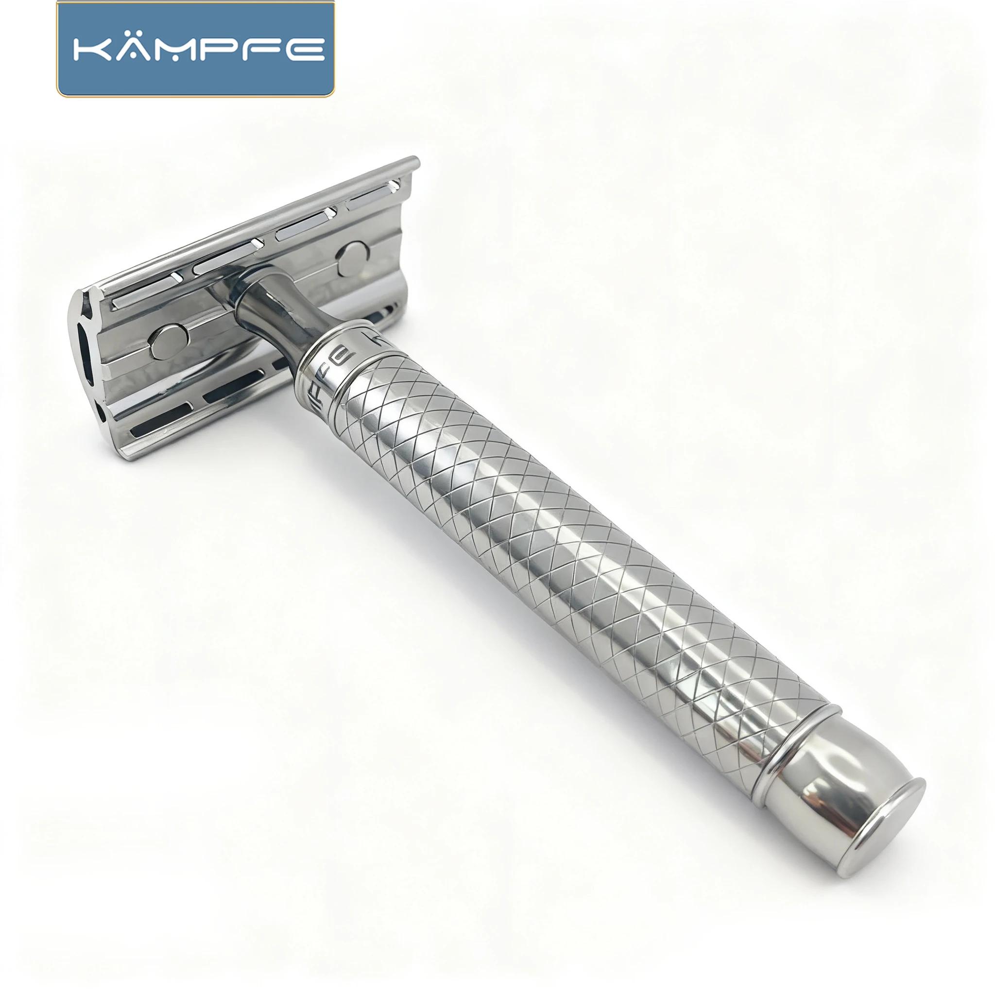 Rasoir de sécurité KAMPFE en acier inoxydable CNC, rasage lisse, outil manuel à double tranchant pou