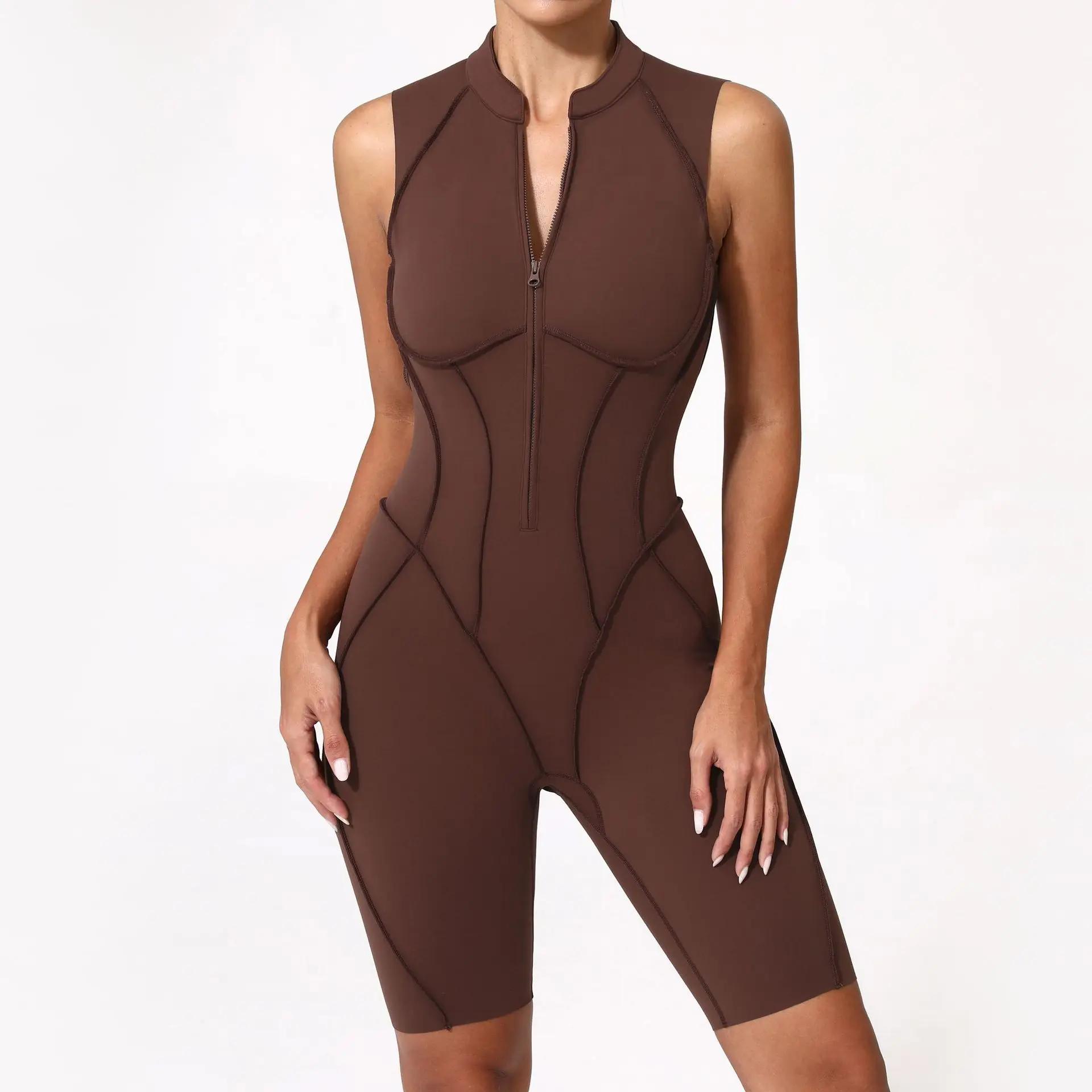 Costume yoga femme fermeture éclair : fitness, danse, gym - manches courtes et ensemble pompes stylé