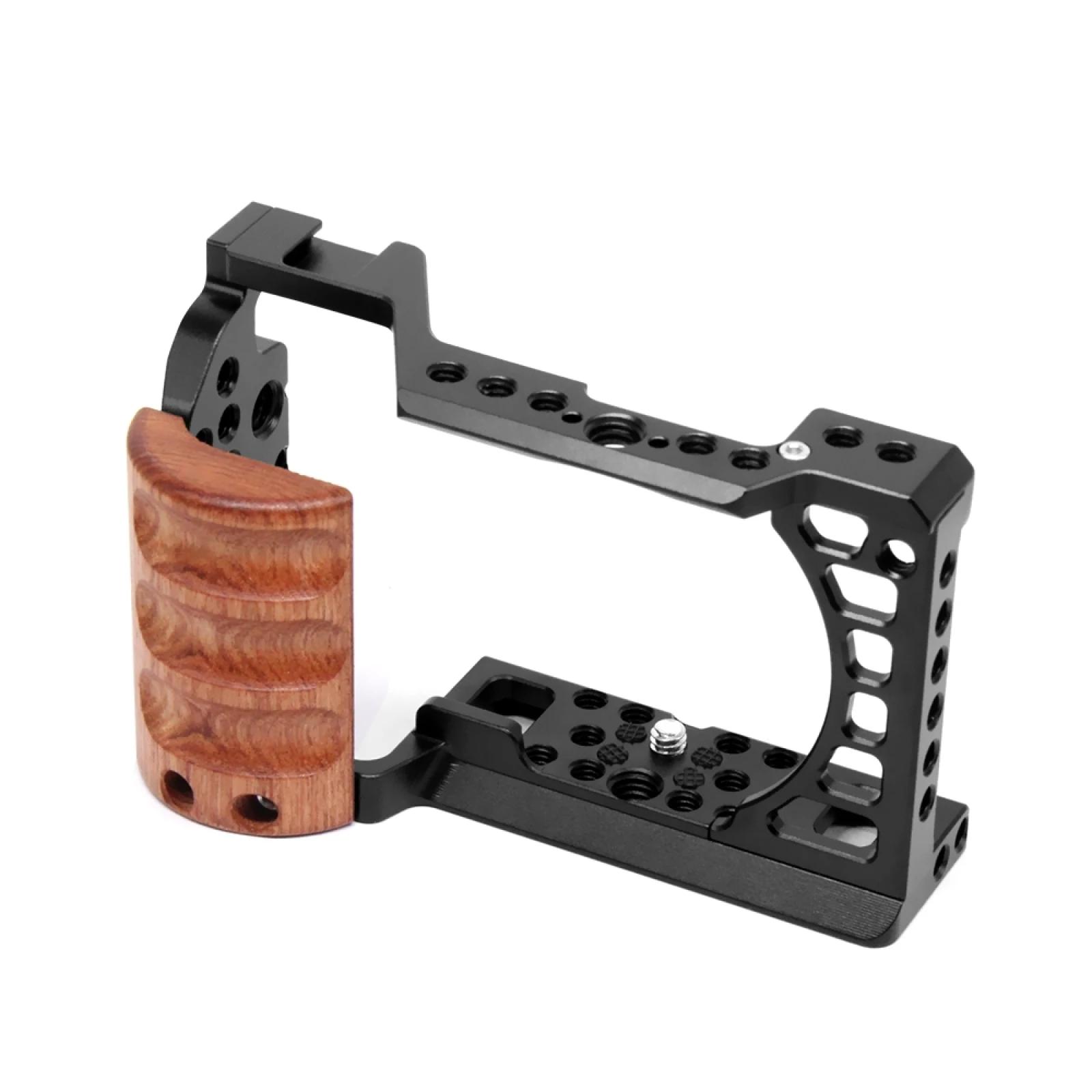 Pour Sony A6400 / A6300 / A6100 / A6000 PULUZ poignée en bois Cage de caméra en métal plate-forme st