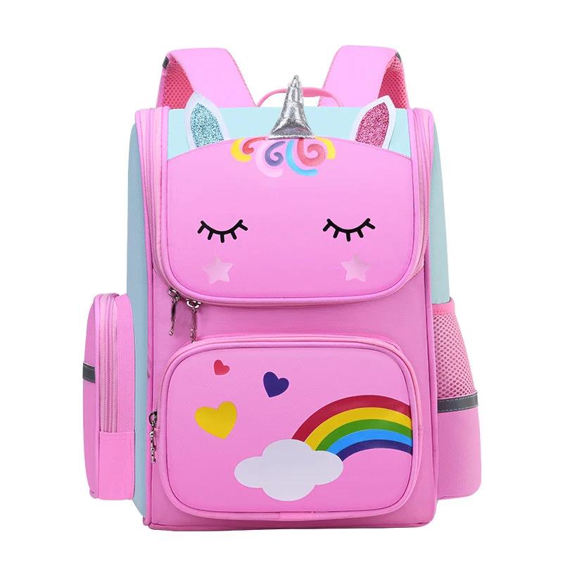 Sac à dos enfant pour fille licorne enfants Bookbag yeux arc-en-ciel sac d'école adolescente sac à d