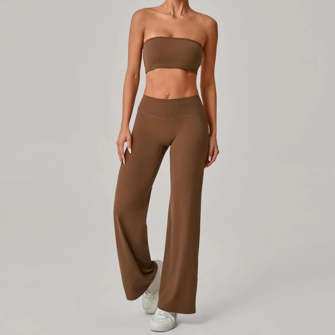 Ensemble de yoga pour femme, taille haute, effet push-up, haut de sport moulant, pantalon large, ten