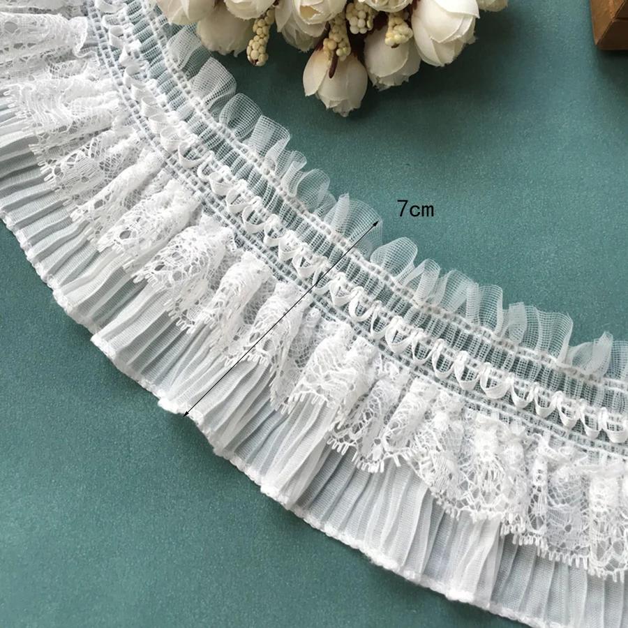 Ruban en dentelle extensible blanc et noir de 1 yard, garniture à volants élastique pour la couture