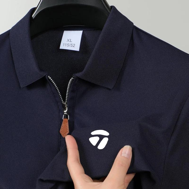 Nouveau T-shirt de golf pour homme, col semi-zippé, manches courtes amincissantes, haut décontracté