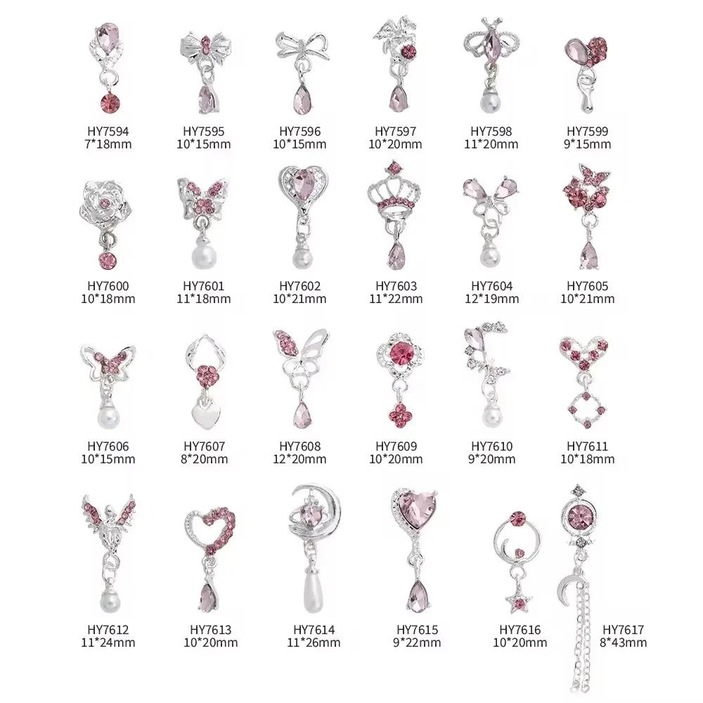 10 pièces Super Flash papillon amour pendentif ongles accessoires Nail Art Luxu alliage rose diamant