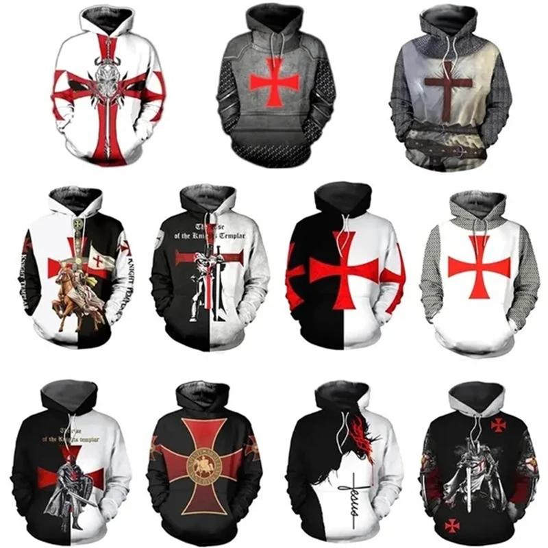 Sweat à capuche imprimé 3D Knight Templar pour hommes et femmes, sweat-shirt décontracté, pull PVD,