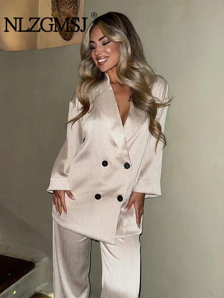 Ensemble manteau et pantalon pour femmes, Blazer décontracté, manches longues, Double boutonnage + p