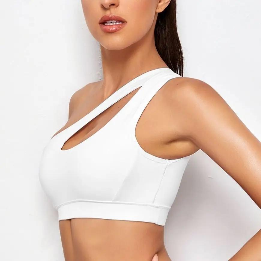 Soutien-gorge de sport pour femmes, Push Up, Fitness, asymétrique, épaule dénudée, antichoc, Yoga, n