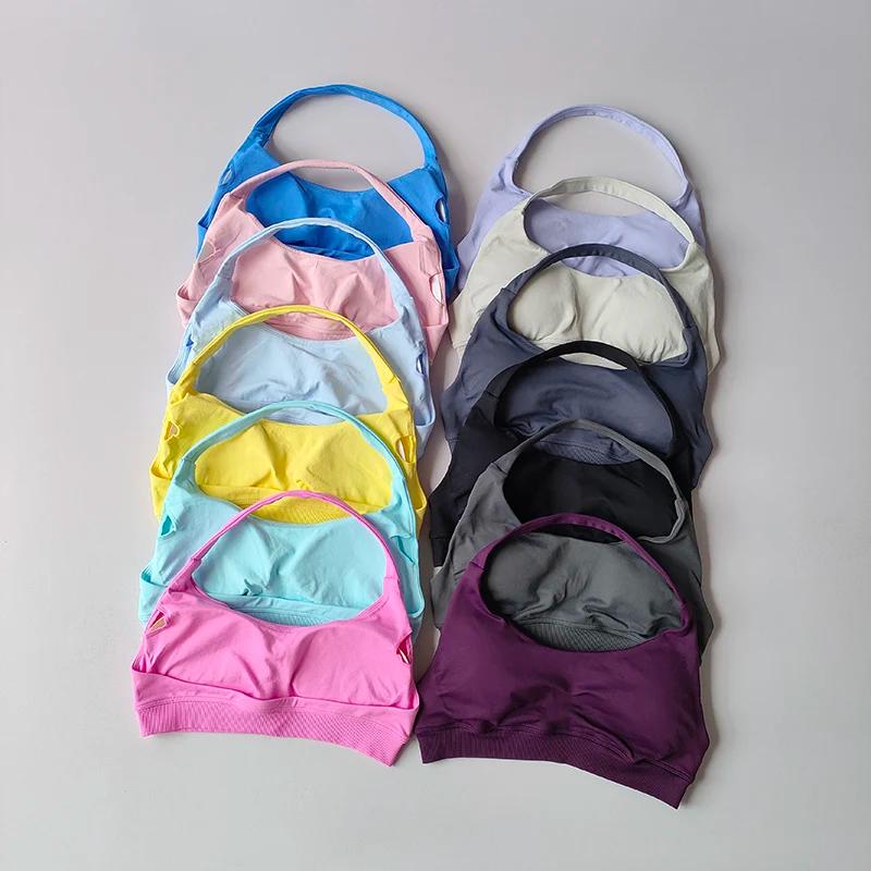 Soutien-gorge de sport pour femmes, résistant aux chocs, sans couture, col licou, haut soutien, Push