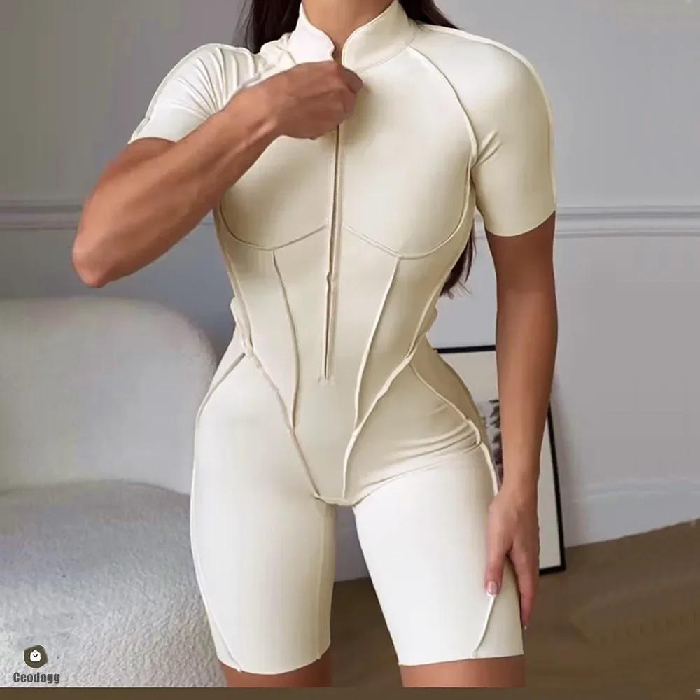 Pad Yoga combinaison fermeture éclair manches courtes tenue de sport gymnastique Fitness sport body