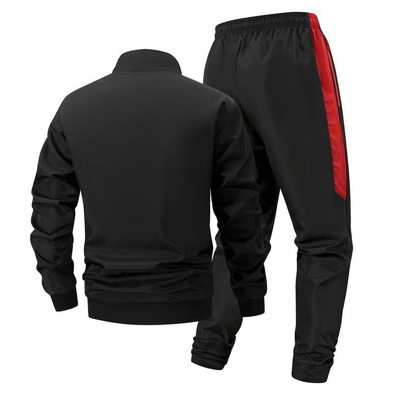 Ensemble de sport Colorblock imprimé taureau pour hommes, col montant d'extérieur, veste zippée, man
