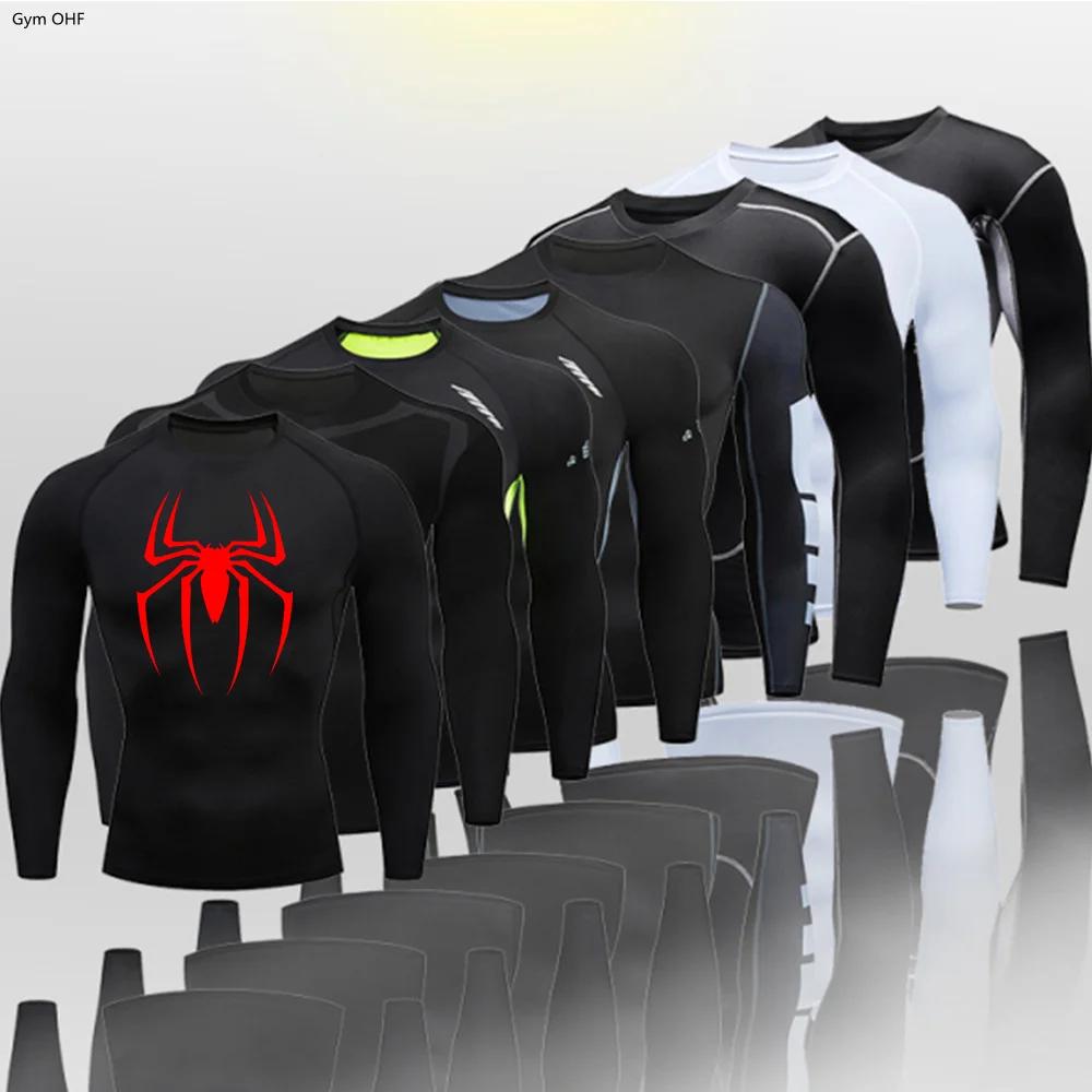 T-shirt compression homme manches longues Rashguard élastique Fitness course super-héros