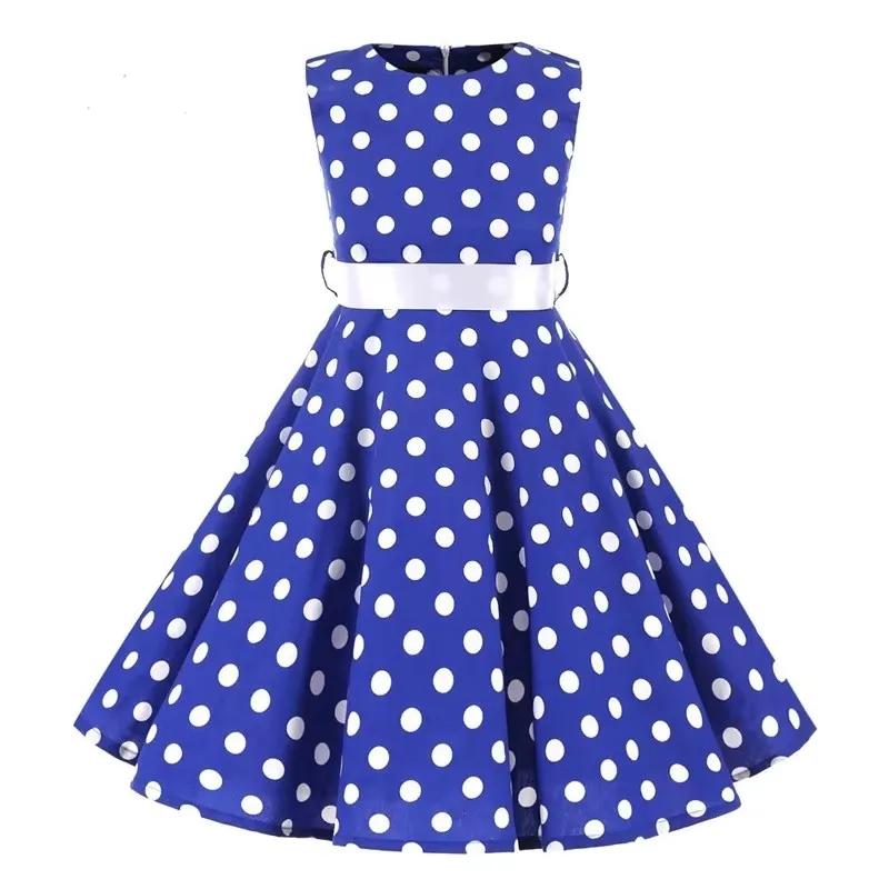 Robe trapèze Vintage à pois pour enfants des années 1950, robe mi-longue à fleurs, en coton, robe d'