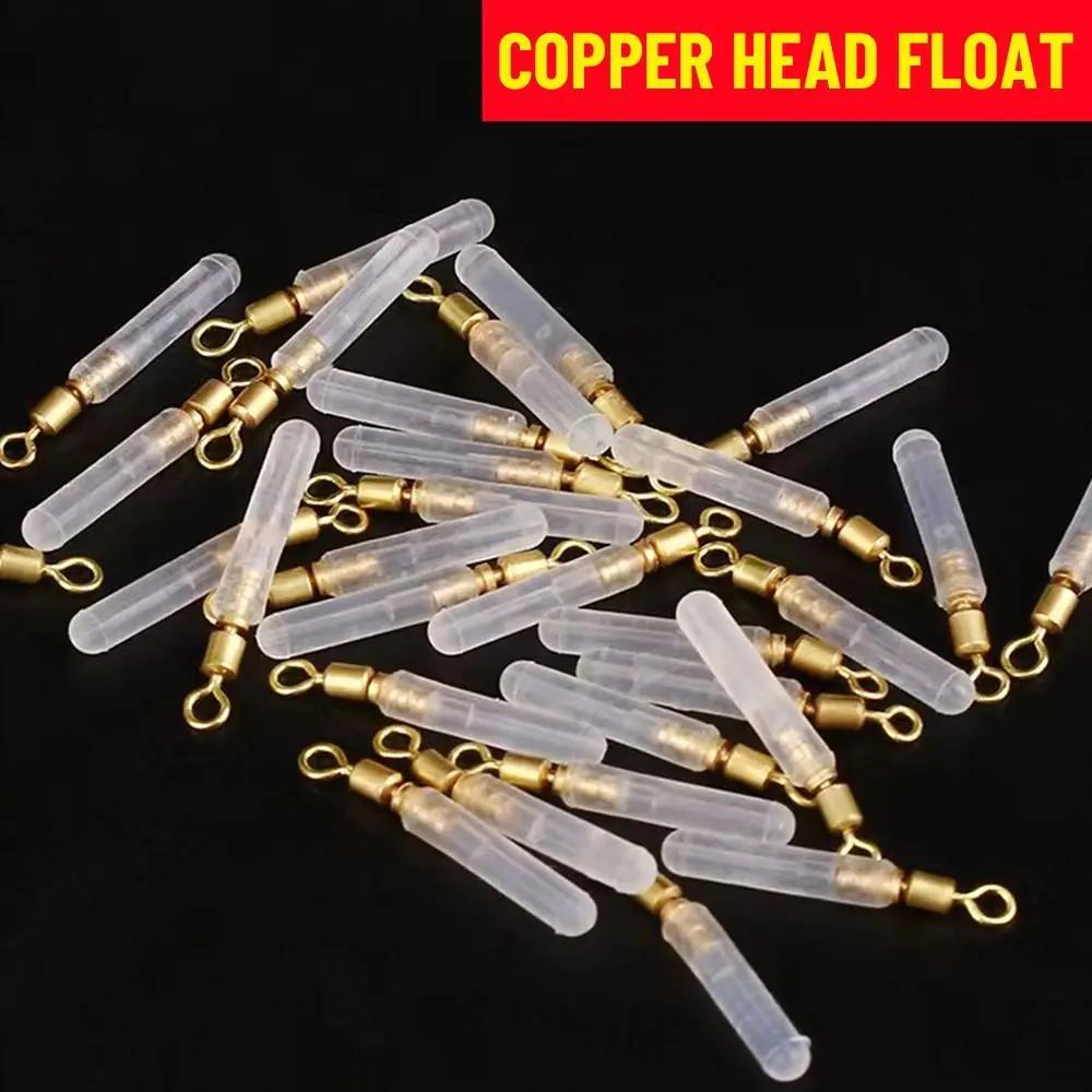 Flotteurs de pêche en silicone avec tête en cuivre et anti-nœud, lot de 50 pièces