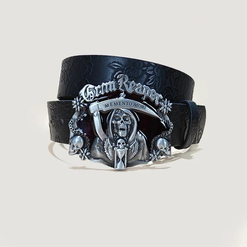 Ceinture en cuir Punk crâne grande taille pour femmes et hommes, Harajuku gothique Y2K, squelette en
