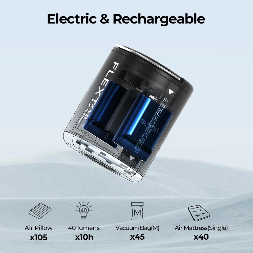 FLEXTAIL TINY PUMP 2X - Pompe à air portable 4 kPa avec lumière de camping et batterie 1600 mAh, inf
