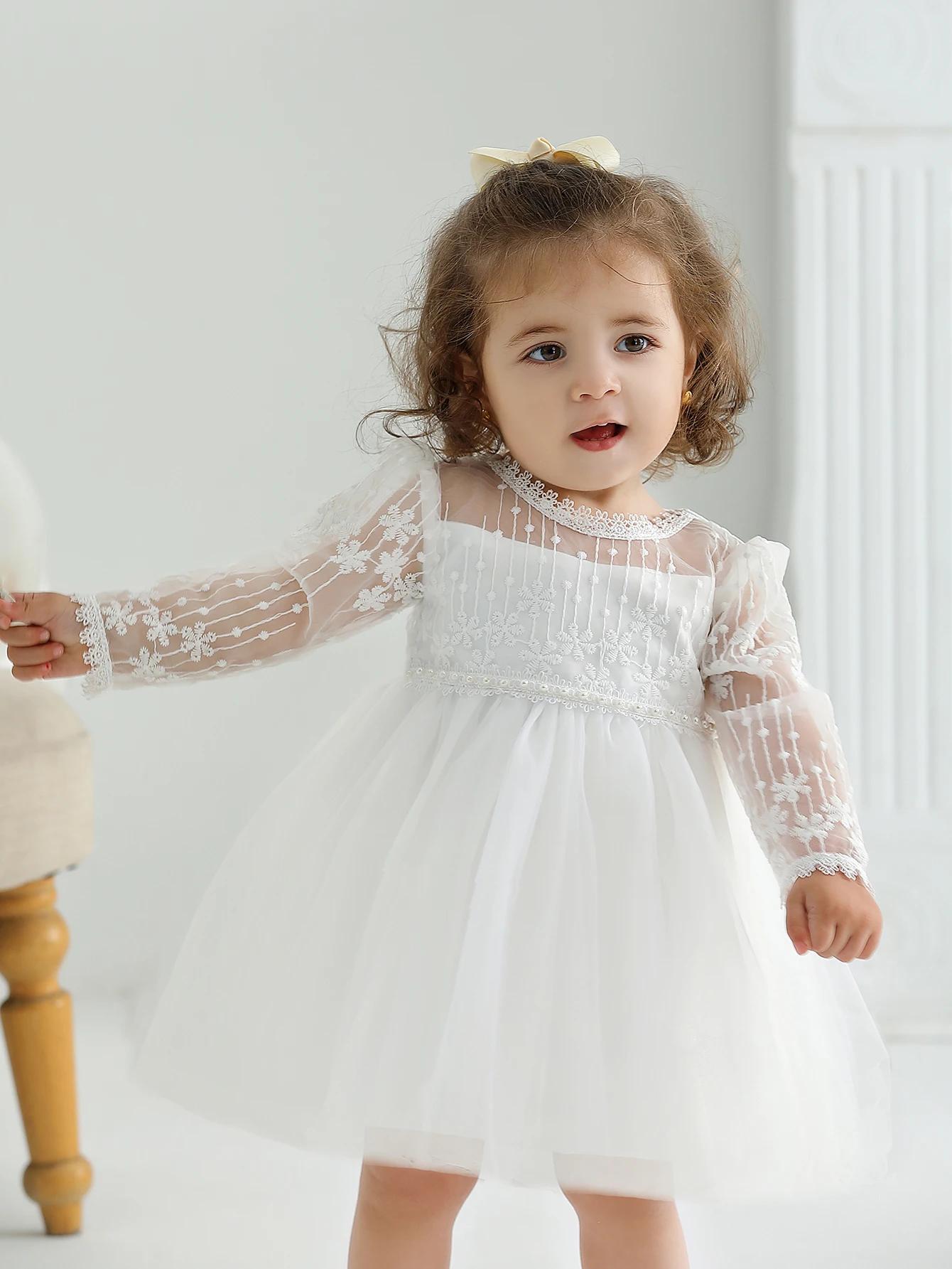 Bébé baptême trucs robe bébé robe filles fête anniversaire mariage princesse robes blanches pour fem