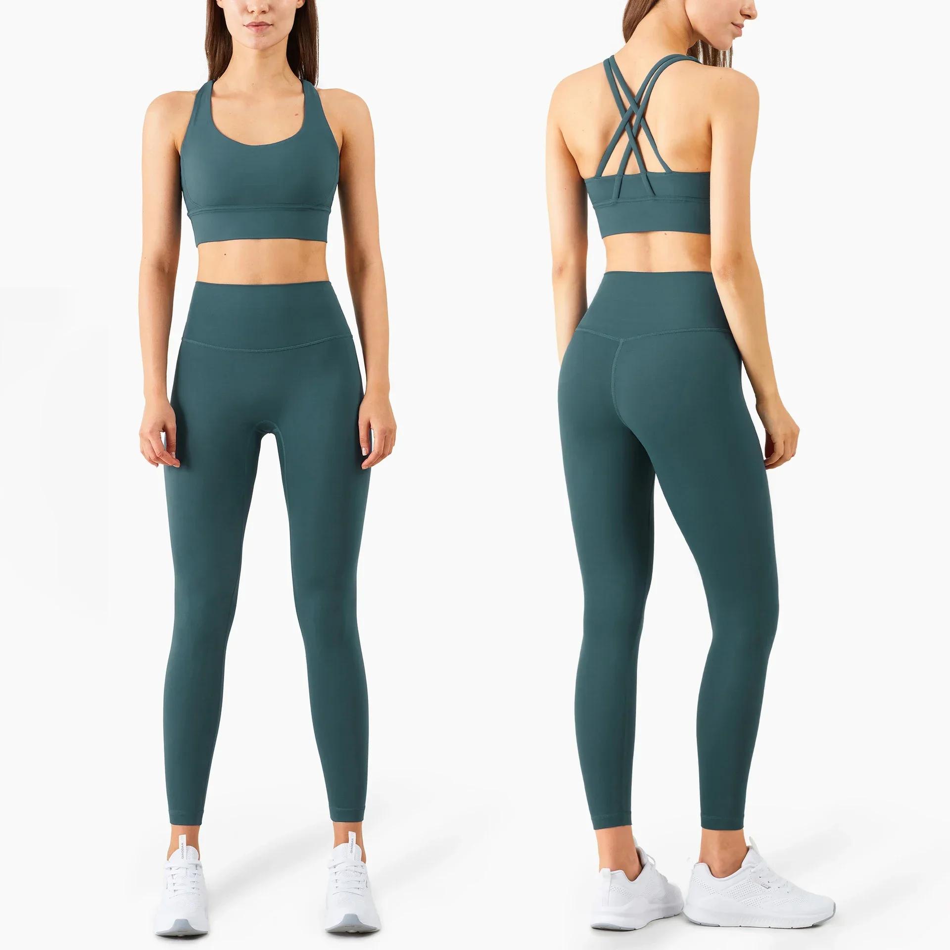 Été nouveau 2 pièces vêtements de Yoga survêtement pour femmes athlétique dos croisé haut de Yoga en