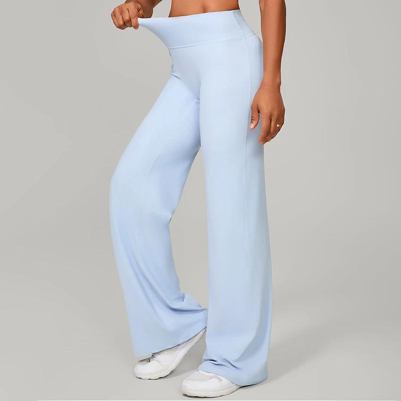 Pantalon de Yoga à jambes droites et douces pour femmes, pantalon à jambes larges, taille moyenne, e