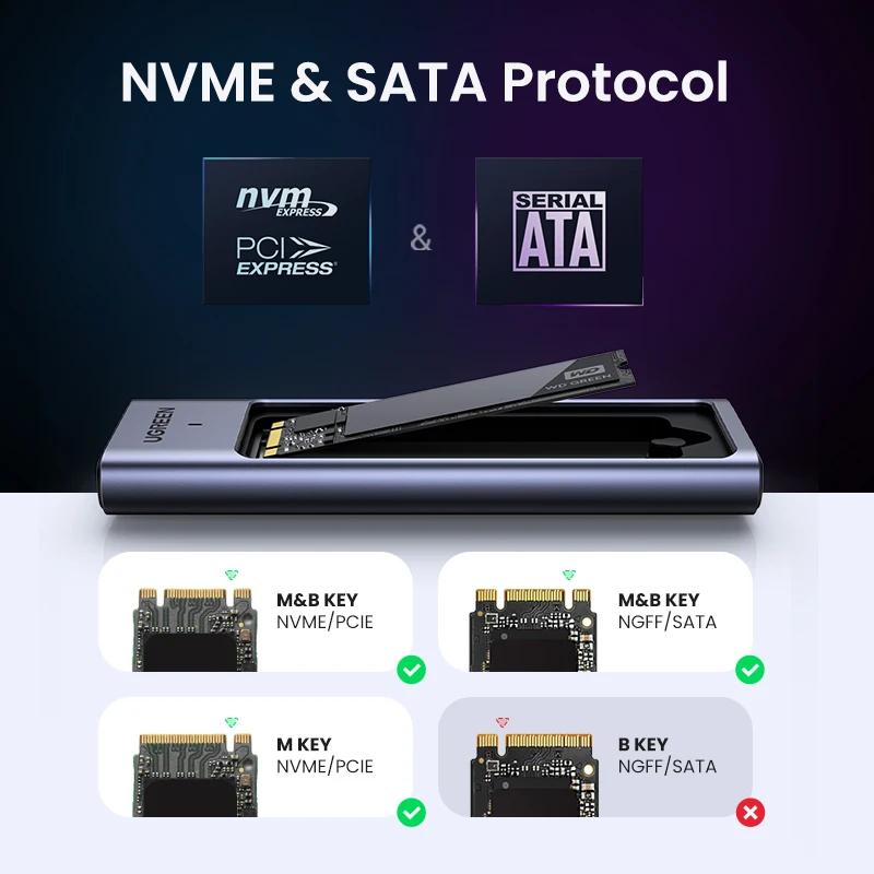 UGREEN – adaptateur de boîtier M.2 NVMe SATA SSD, 10Gbps USB 3.2 Gen2 USB C, prend en charge les clé