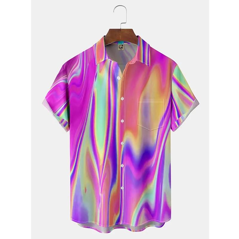 Chemise hawaïenne imprimée ligne 3D pour hommes, Style Harajuku Y2K, surdimensionnée, manches courte