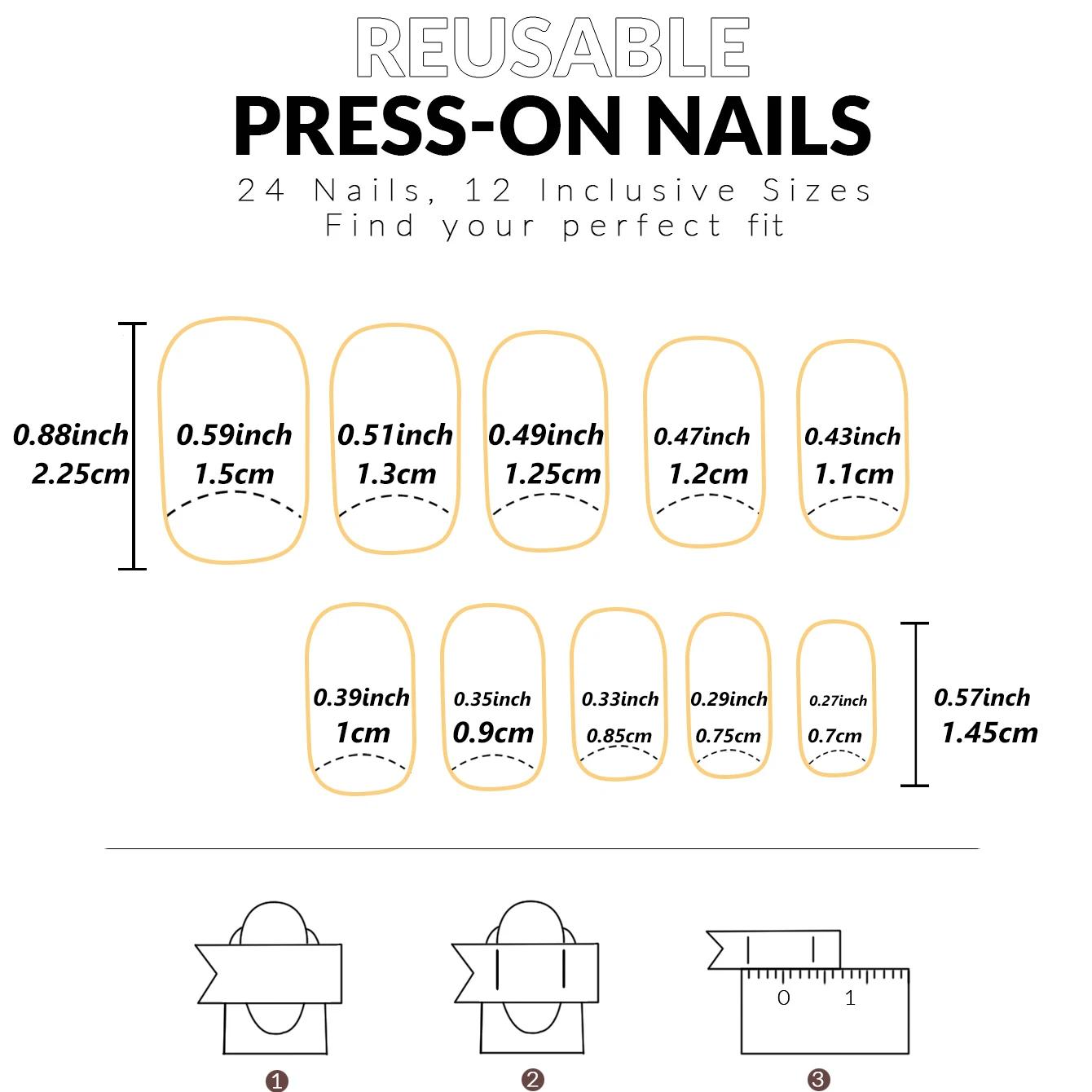 24 pièces français flash bordure blanche fleur de cerisier strass faux ongles ensemble d'ongles blan