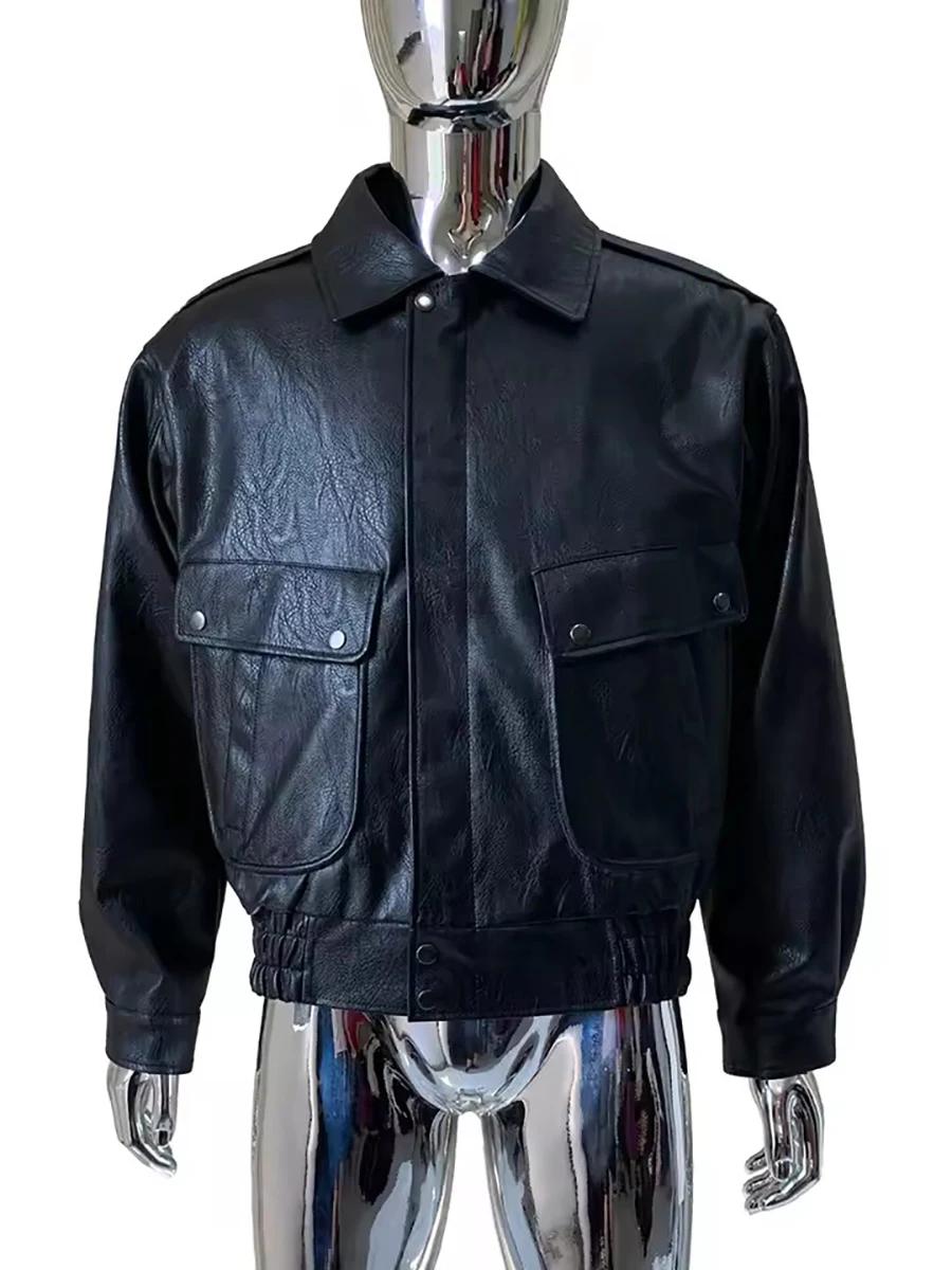 Mauroicardi printemps automne Cool beau court jaune doux Pu veste en cuir hommes col rabattu luxe vê