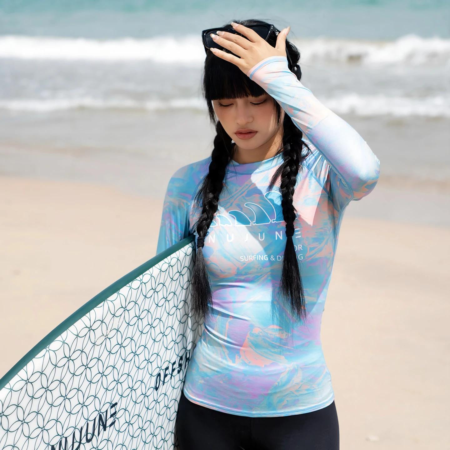 Nu-juin chemises de surf à manches longues femmes UPF50 + maillot de bain anti-éruption respirant co