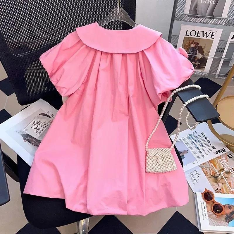 Robe d'été mignonne pour filles de 2 à 10 ans, décoration de bijoux en forme de cœur, col rabattable