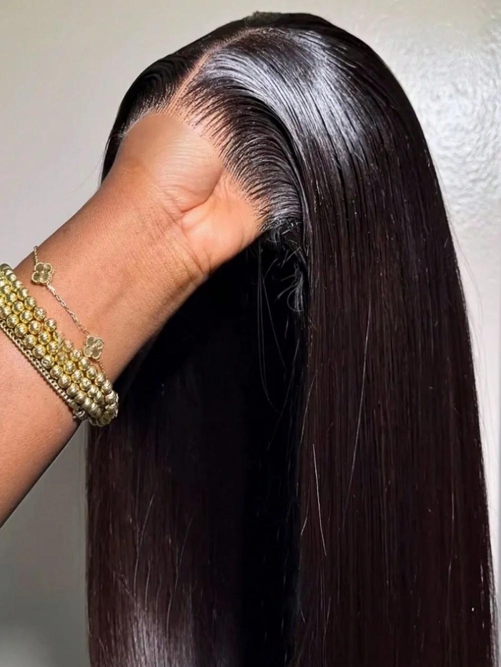 Perruques Lace Front 13x6 en Cheveux Humains Lisses Effet Os, Densité 200%, Pré-épilées, Transparent