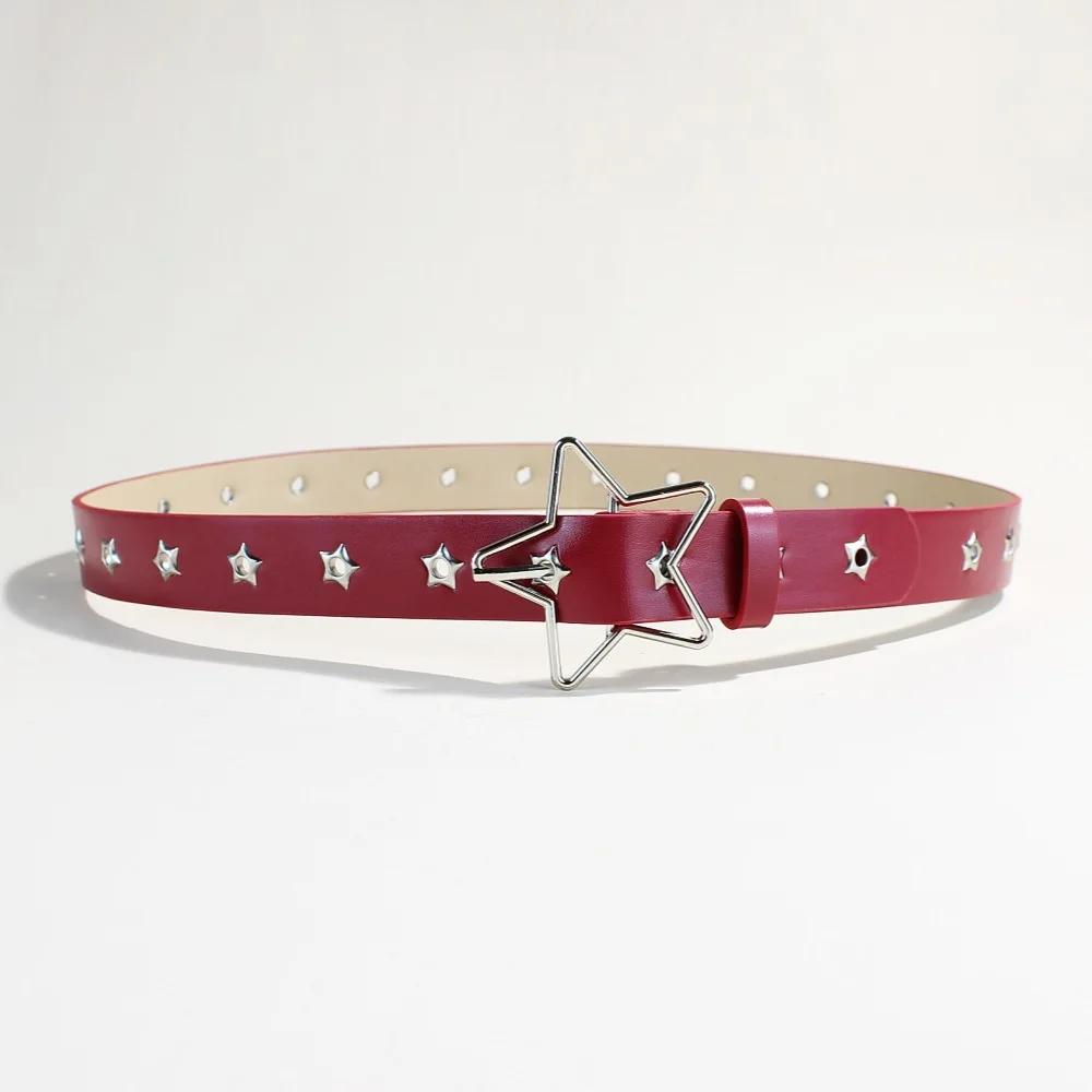 Ceinture décorative à boucle étoile de style punk avec plusieurs trous, petits yeux en forme d'étoil