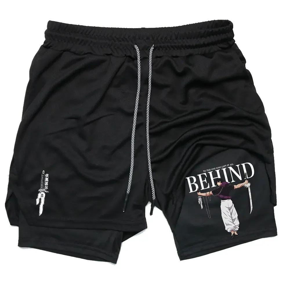 Short de fitness double couche pour homme, short de performance Anime, imprimé Toji, short Dean M, e