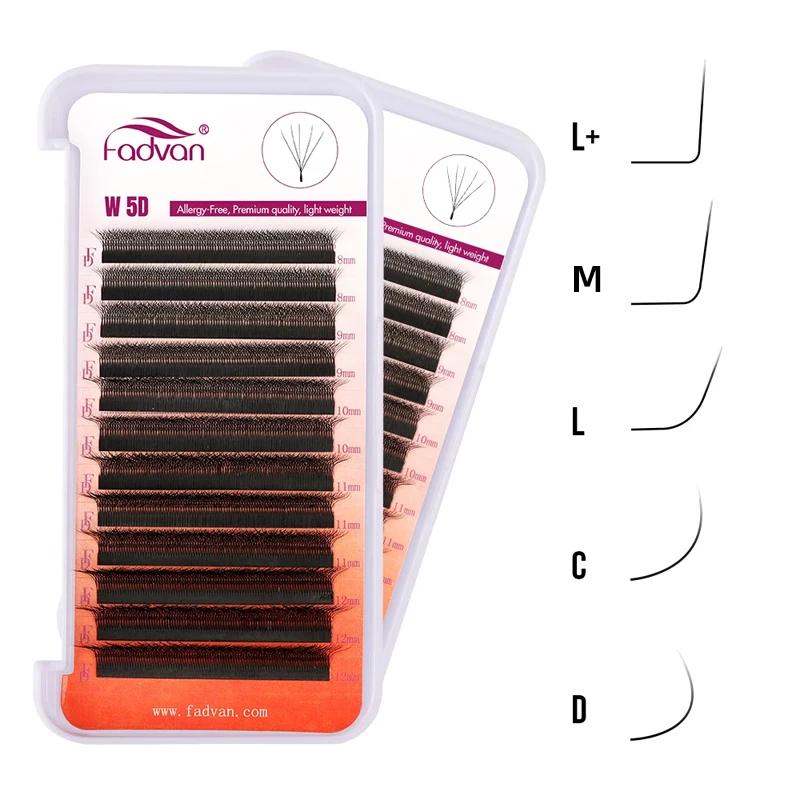 FADVAN 10 pièces Extensions de cils en forme de W YY/3D/4D/5D 0,07 mm LU/L/C/D pour professionnels,