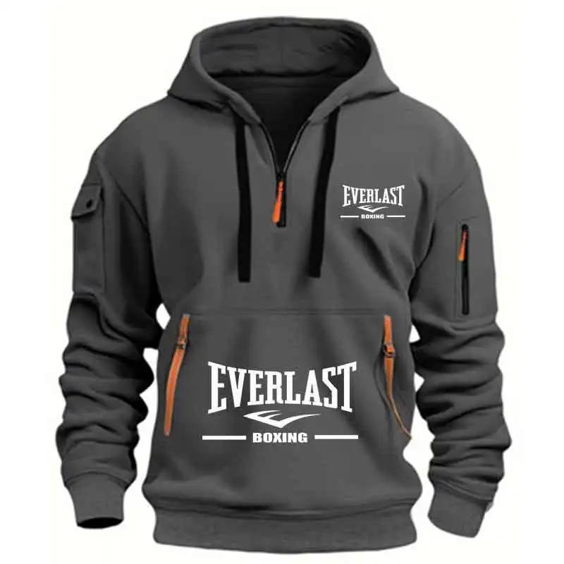 Sweat à capuche décontracté pour hommes, multi-poches, sport, manches longues, imprimé, chaud, demi-