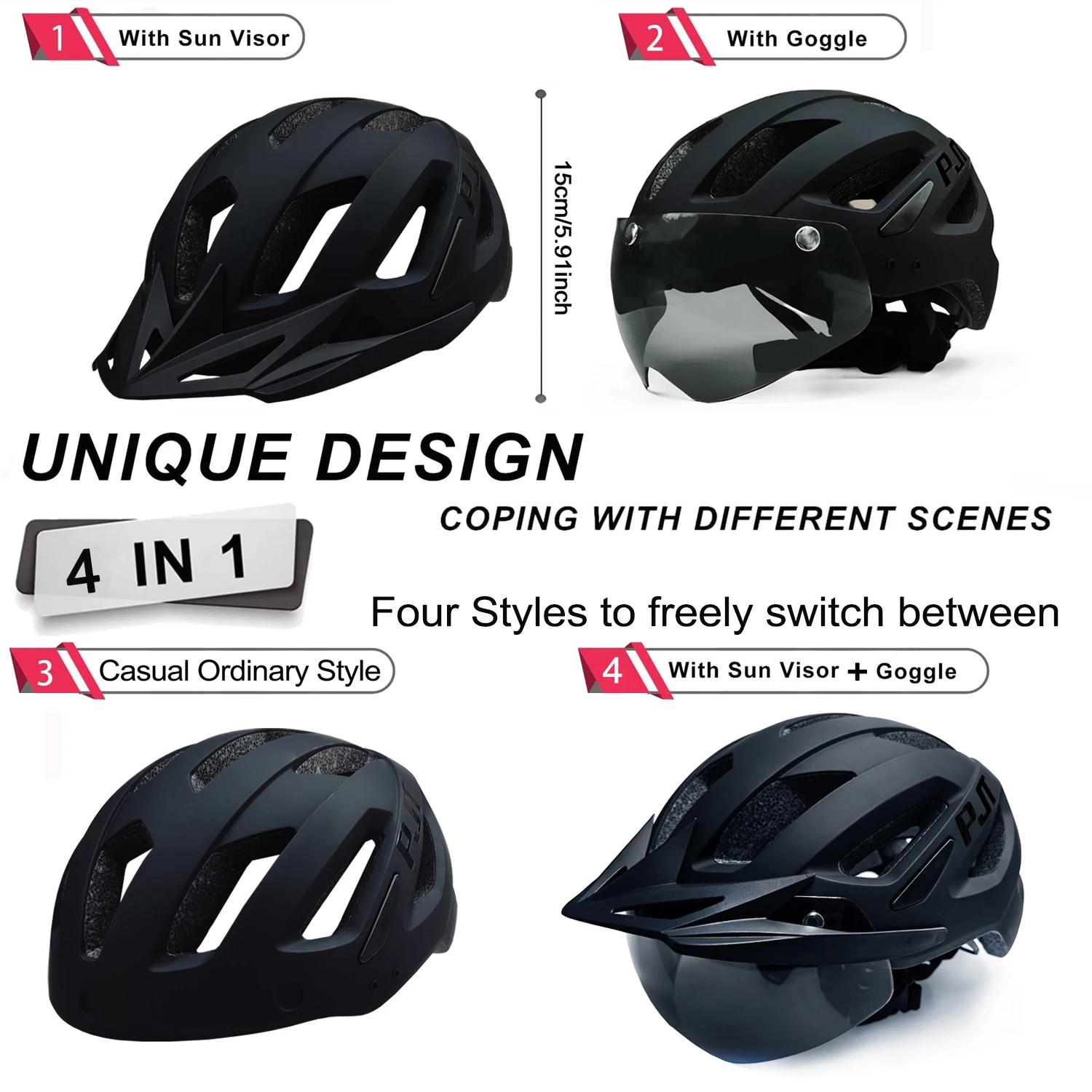 PJT nouveau casque de vélo LED avec lunettes de soleil et pare-soleil Rechargeable hommes casque de
