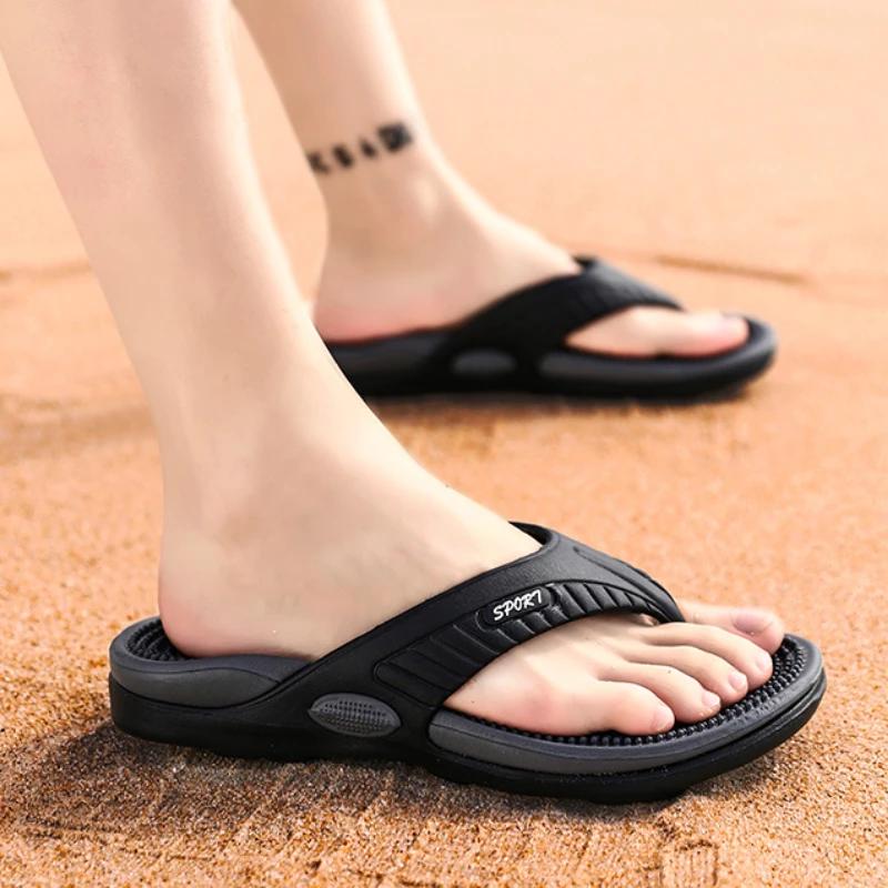 Pantoufles d'été hommes tongs sandales de plage antidérapantes avec massage intérieur - Chaussures plates