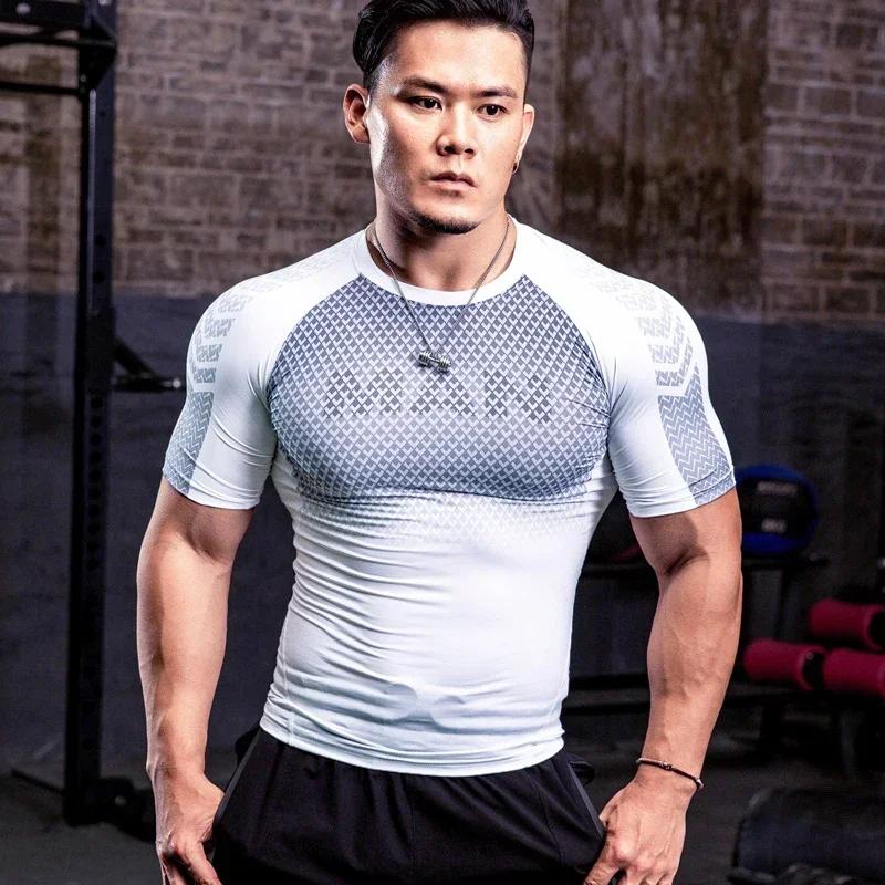T-shirt de Sport de musculation serré pour hommes, chemise de course à séchage rapide, haut de Compr
