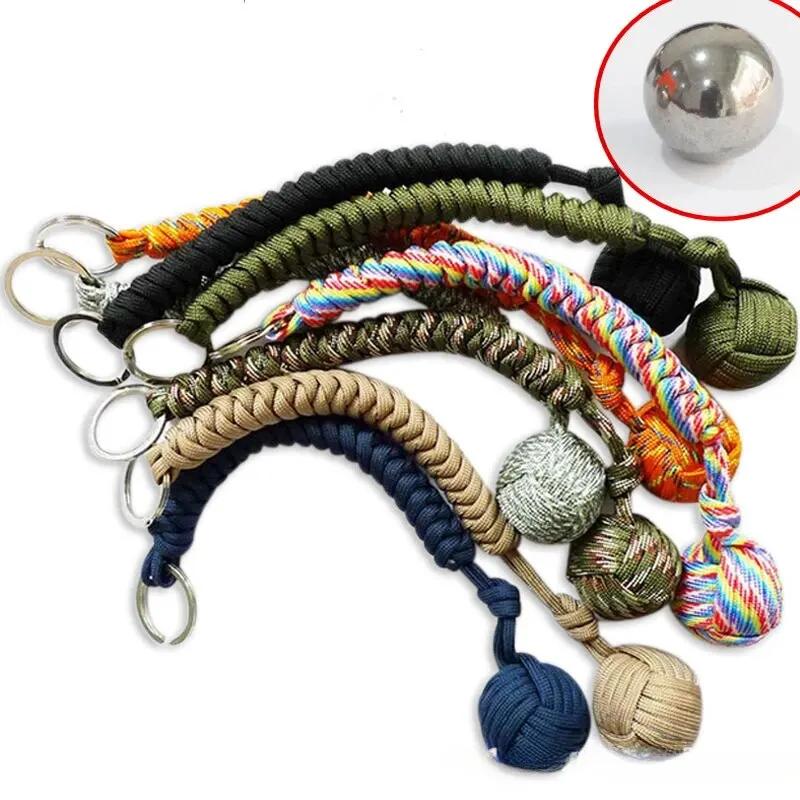Poinçon de singe, boule en acier, lanière d'auto-défense, porte-clés de survie, fenêtre cassée, cord