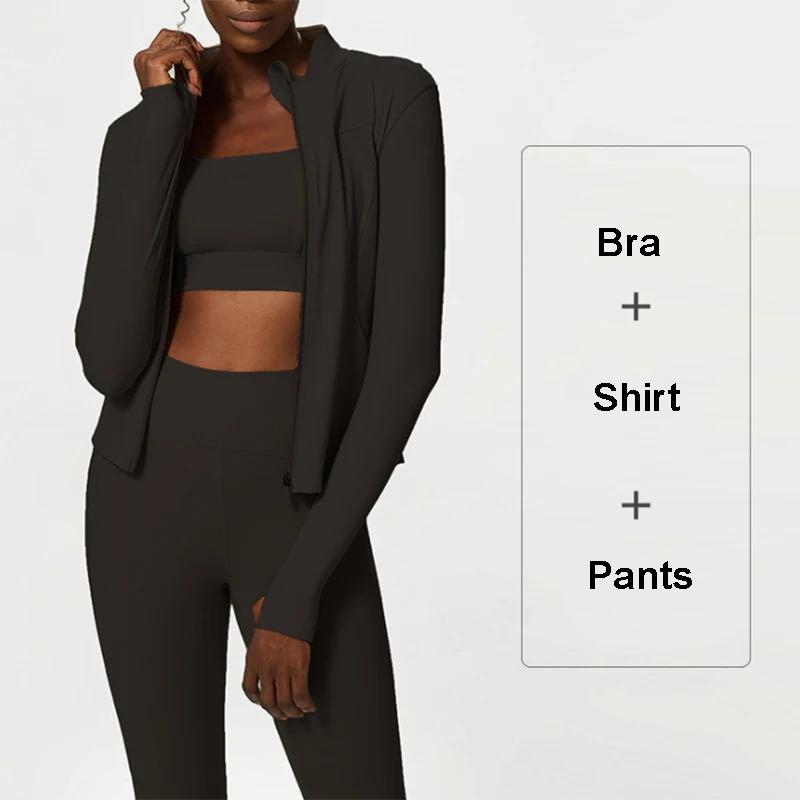 Ensemble de Yoga 3 pièces pour femmes, vêtements d'athlétisme d'entraînement, chemise à manches long