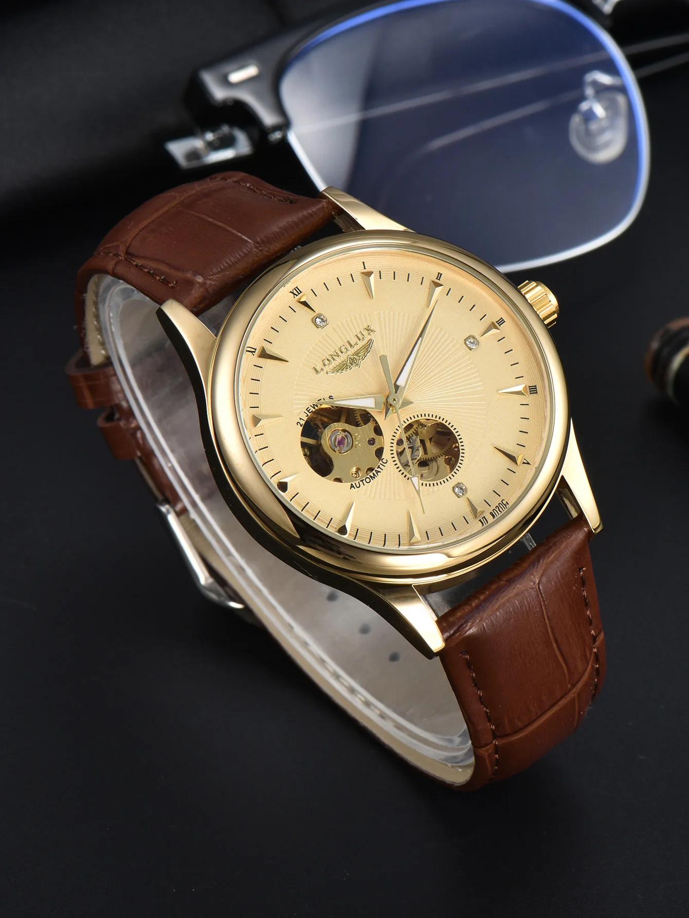 LONGLUX montre automatique style élégant en gros montres mécaniques squelette rome étanche montre po