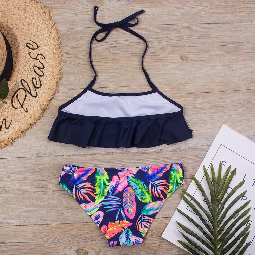 Maillot de bain à volants imprimé pour filles 5-14 ans - Ensemble bikini été bandage plage