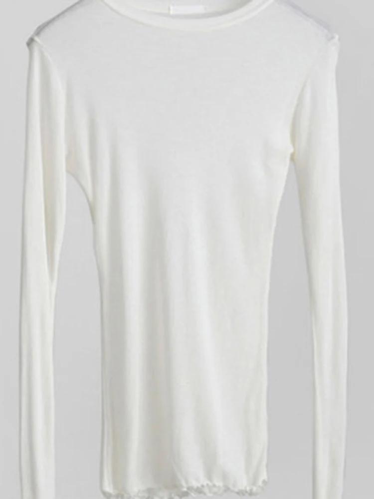 T-shirt uni à manches longues pour femmes, de haute qualité, élastique, basique, décontracté, Sexy,