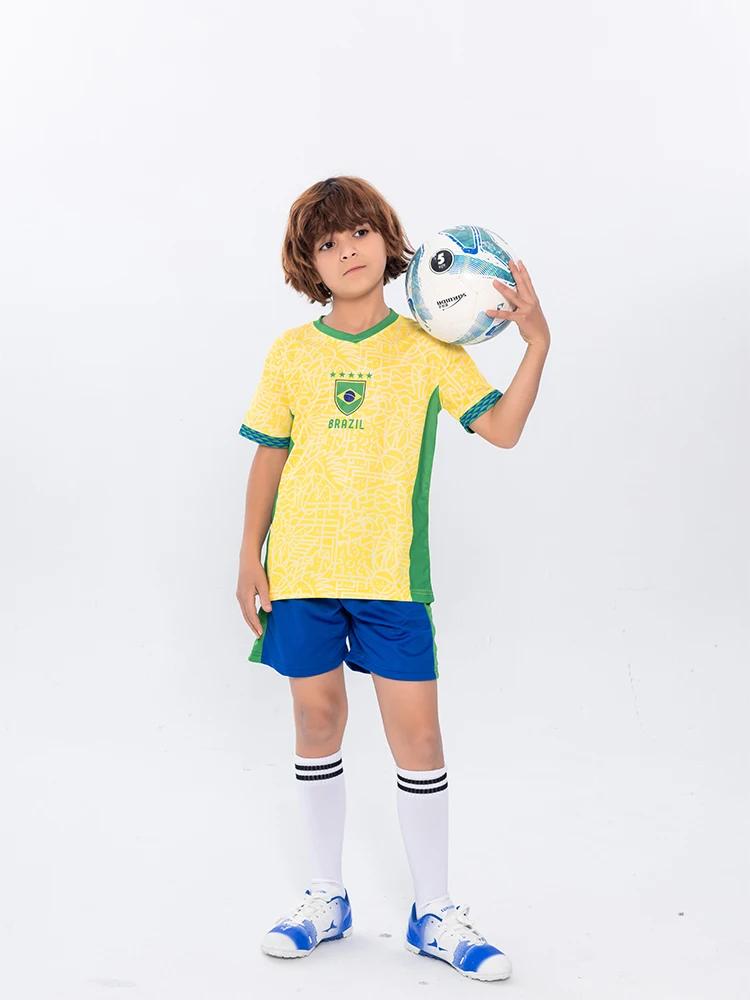 Suruida Maillot de football Brésil pour enfants Ensembles de sport pour garçons et filles Kits de ma