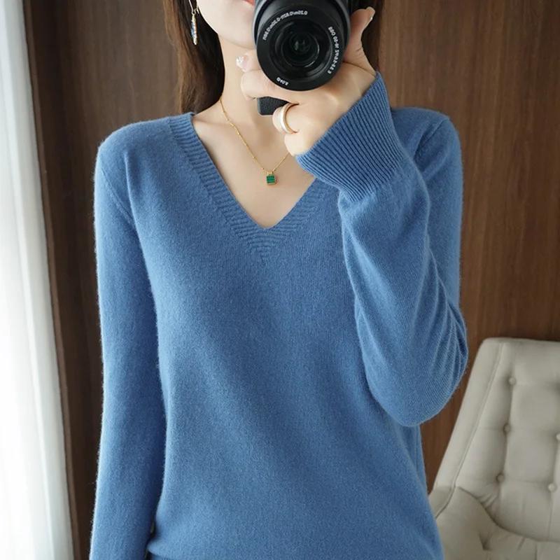 Pull en cachemire à col en V pour femme, col en dentelle, design évidé, décontracté, manches longues