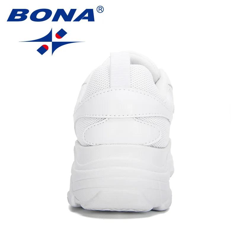 Baskets blanches plates BONA pour femmes - Chaussures décontractées plateforme vulcanisées