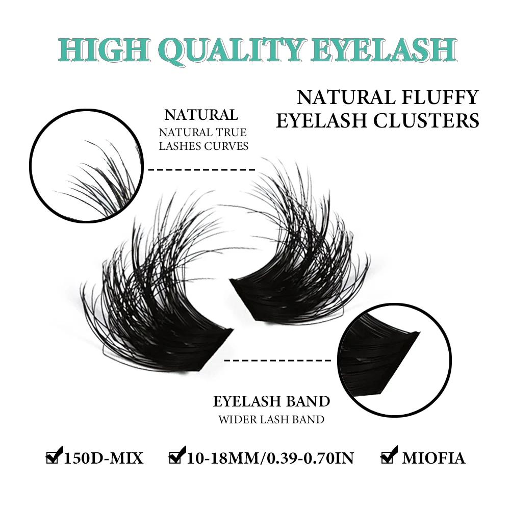 MIOFIA Faux cils épais et vaporeux en grappes 50D, 80D, 100D et 150D, effet naturel et duveteux, cil