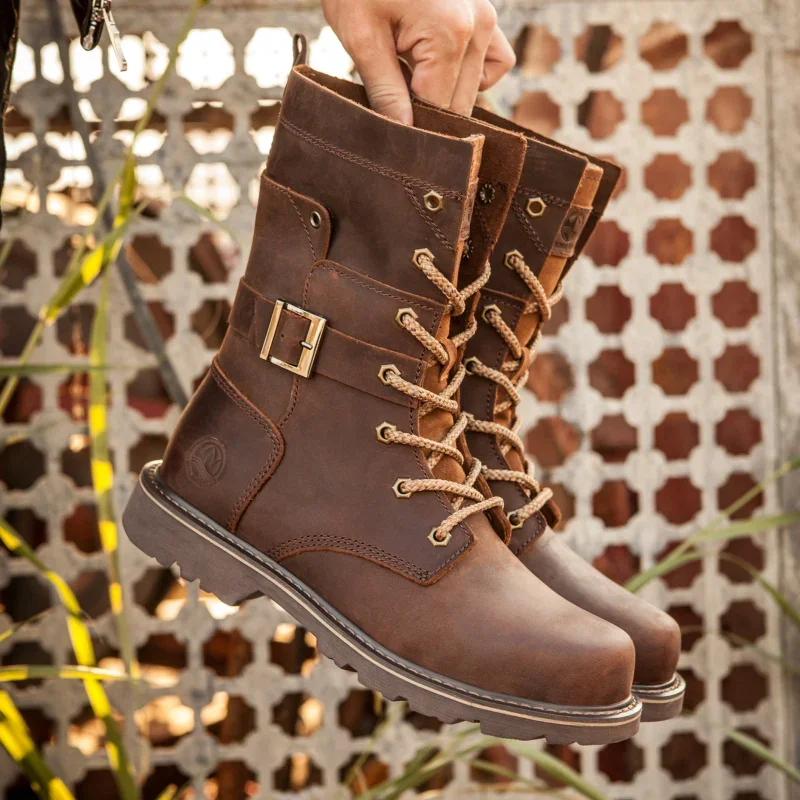 KOWM – chaussures de randonnée en cuir de vache pour hommes, imperméables, tactiques, pour moto, bot