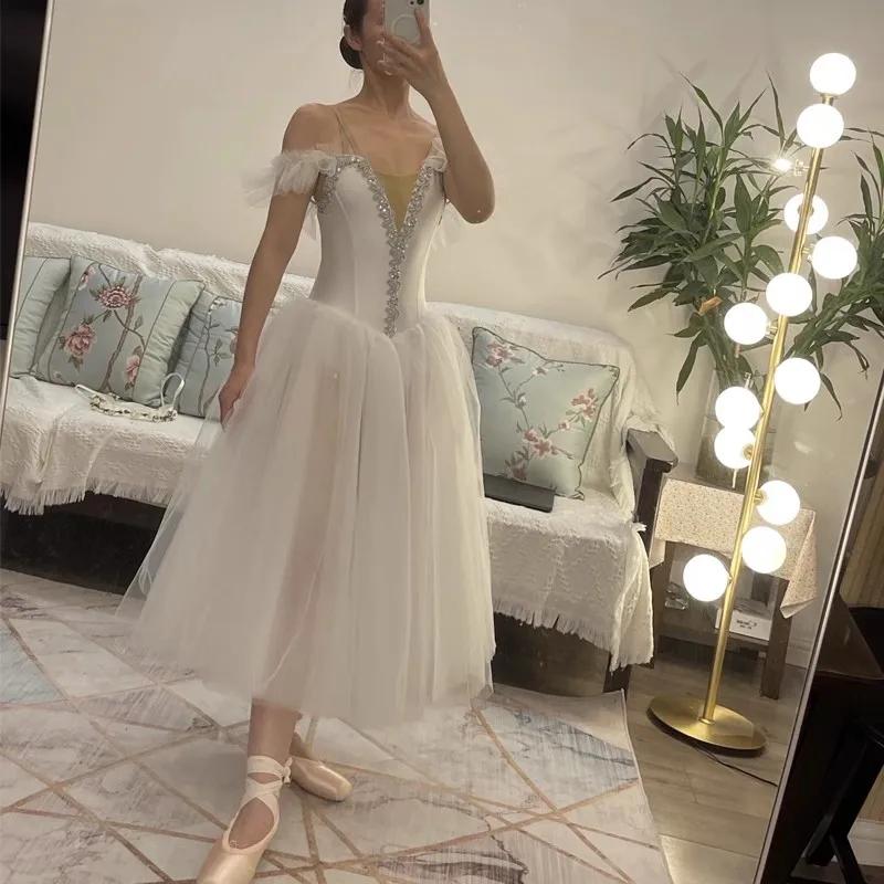Tutu professionnel long romantique tutu fleur jarretelle ballet cygne lac ballet dames enfants fille