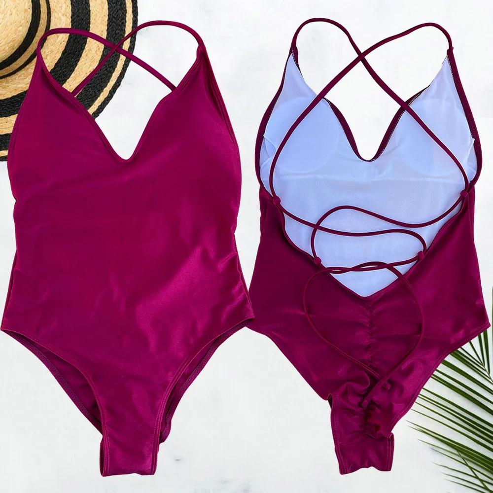 Maillot de bain une pièce femme 2025 - Bikini sexy grande taille pour plage et piscine - Modèle solide et tendance