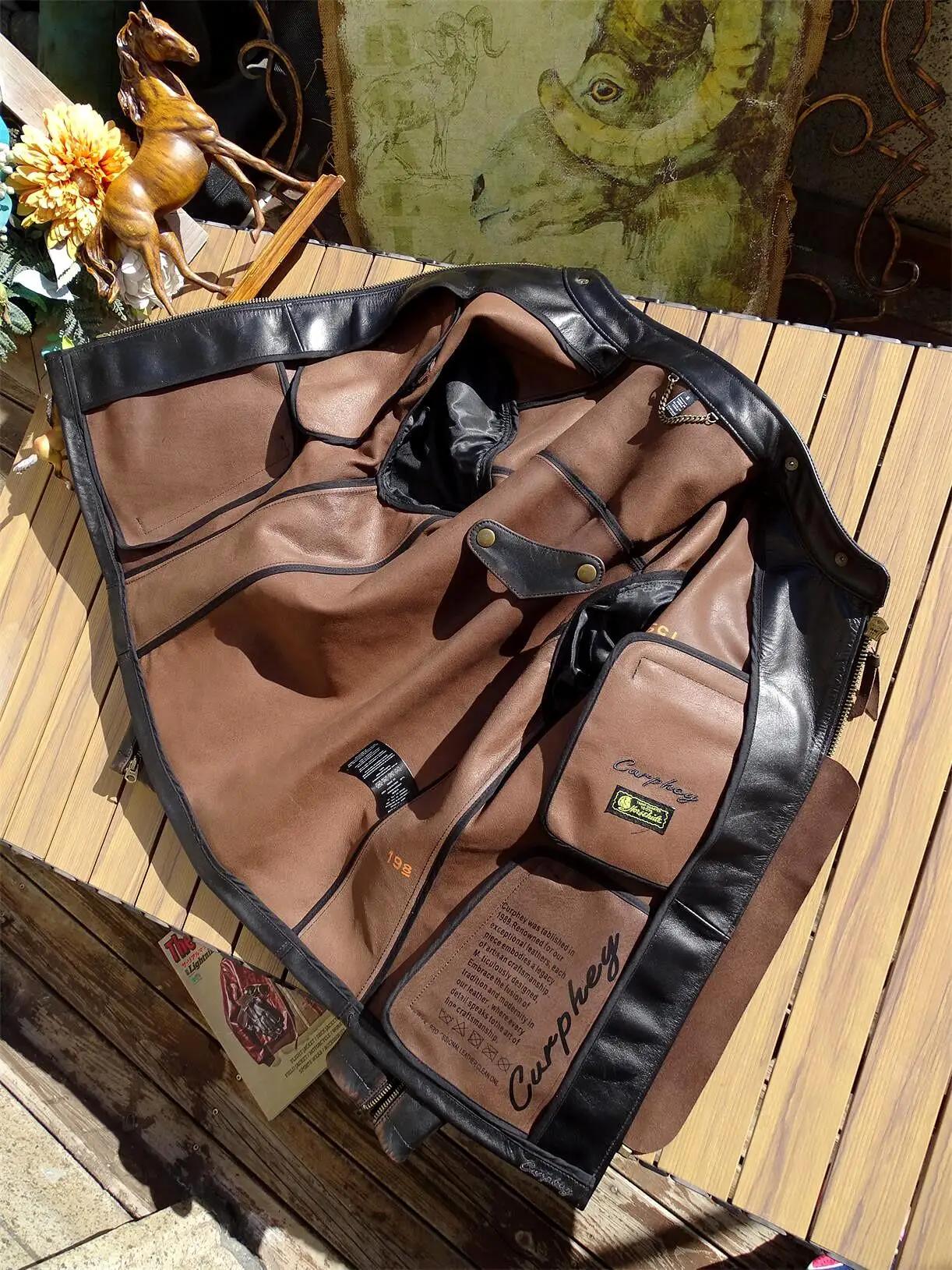 Veste en cuir de style vintage rétro noir pour hommes, manteau en cuir véritable, peau de cheval nat