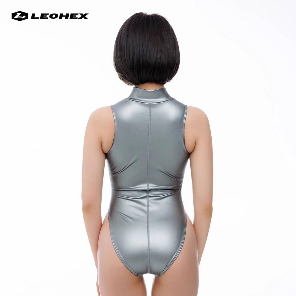 LEOHEX – body sans manches pour femmes, Sexy, mat, fermeture éclair sur le devant, justaucorps, coup